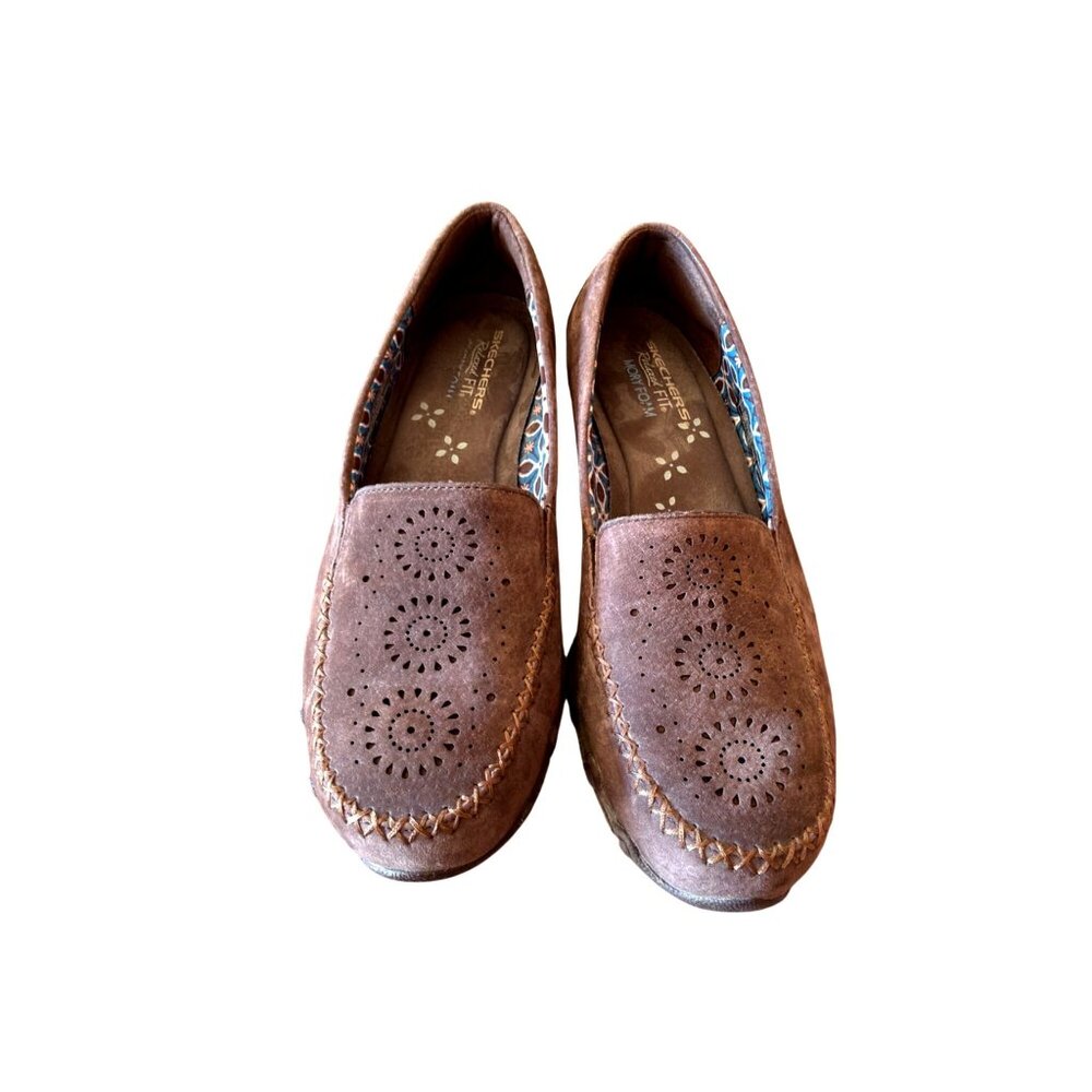 Skechers Women's Loafers Chocolate Suede Relaxed‎ Fit Bikers Traffic Sz 9